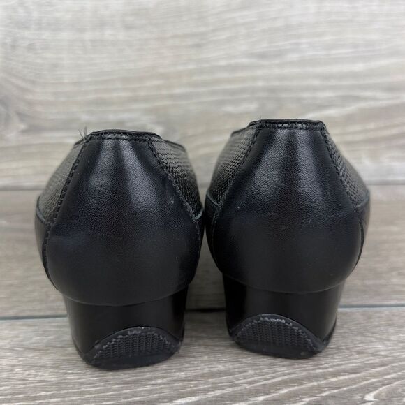 Ara Black Gray Snakeskin Print Women’s Sz 8 Leather Slip On Wedge Loafers - Picture 4 of 11